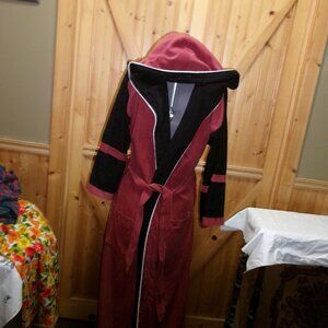 Vtg 70s Mens Store Hooded long rockabilly robe mod rust black large tall